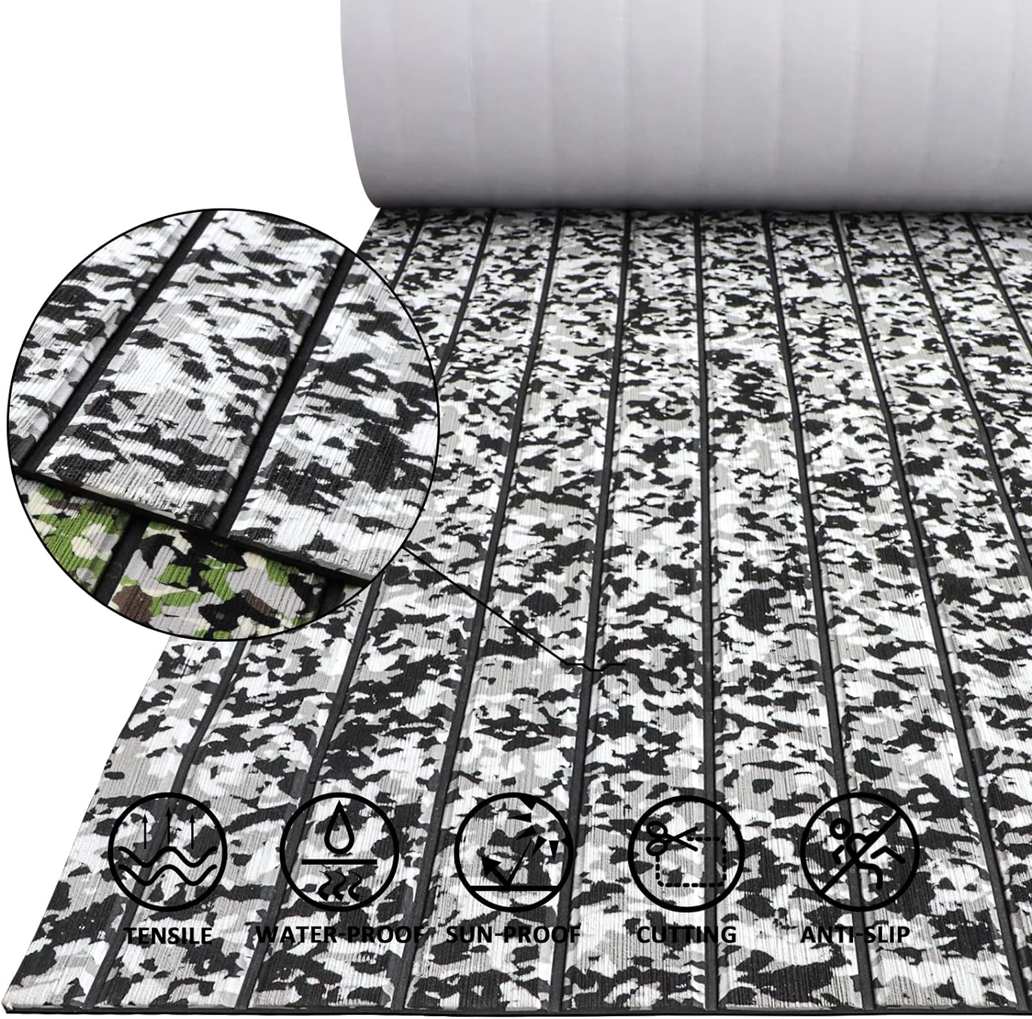Boat Flooring Eva Foam Boat Decking 94"x45"/35"/23" Self-adhesive Sea Deck Boat Flooring Non-slip 6mm Camo Marine Deck Flooring For Boat Deck Yacht Jet Ski Kayaking Surfboard Fishing Boat By PAIDU