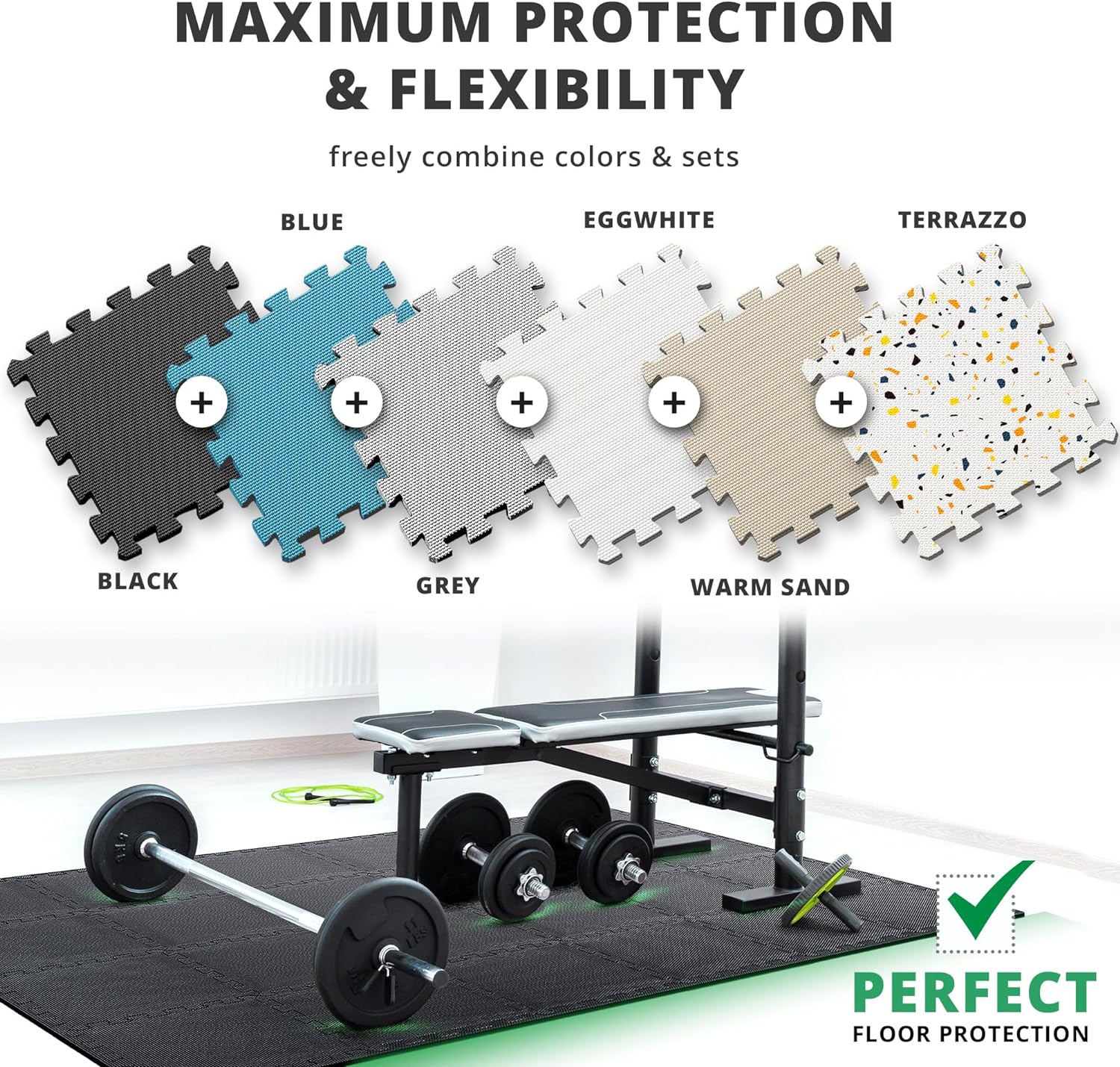 Gym Flooring Set - Interlocking EVA Soft Foam Floor Mat, 18 Pieces Puzzle Rubber Tiles Protective Ground Surface Protection, Play Workout Exercise Mats Underlay Matting Sports Pool Home Fitness Garage By PAIDU